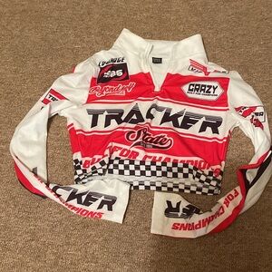 Women’s crop  Racing Shirt - Red and White Xs